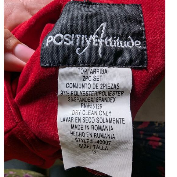 Vtg 1990s Positive Attitude Red Chenille Blazer Rose Floral Maxi Skirt Set Sz 12 - Picture 5 of 6